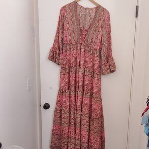 Pink Pleated Tie Front Sundress